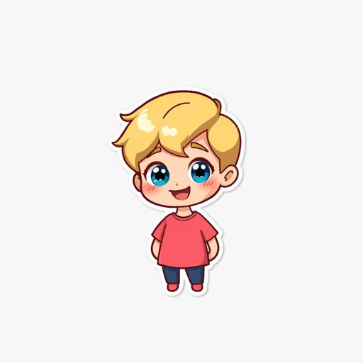 Erstelle mir bitte meine eigenen ichubi sticker in diesem design. Ich möchte, dass meine figur einen blonden Bob hat und ein rosa t-shirt trägt. Sie soll blaue Augen haben. Die Sticker möchte ich für meine Übungsmaterialien im Volksschulenunterricht als aufhübschung verwenden
