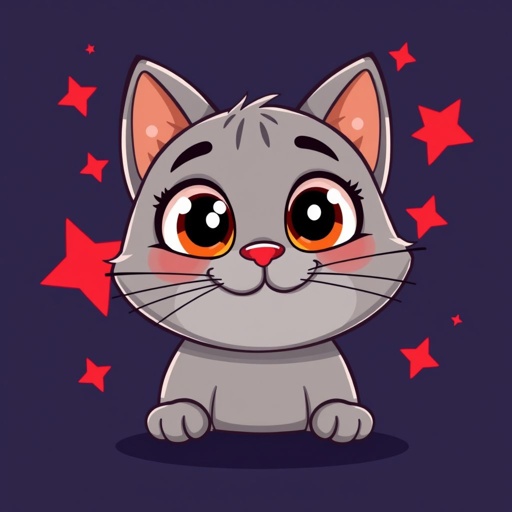 Grey cat with red stars in the background