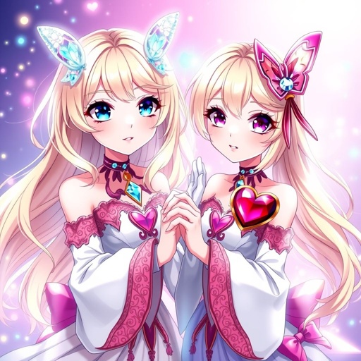 The butterfly sisters! One has blue eyes blonde hair with a diamond butterfly hair clip and a beautiful heart dress and her sister has a Ruby heart clip and they hold hands and become sooooooo powerful and unstoppable