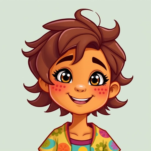 Tan skin, freckles, brown wavy hair