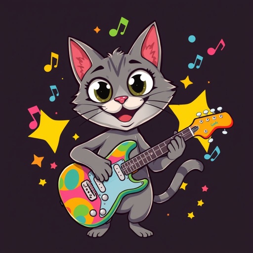 Grey cat with guitar mediator