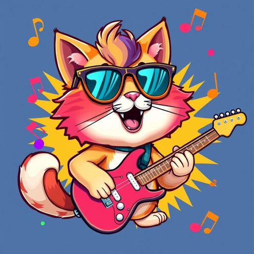 Cat with sunglasses and guitar