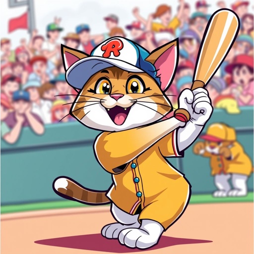 Cat playing baseball