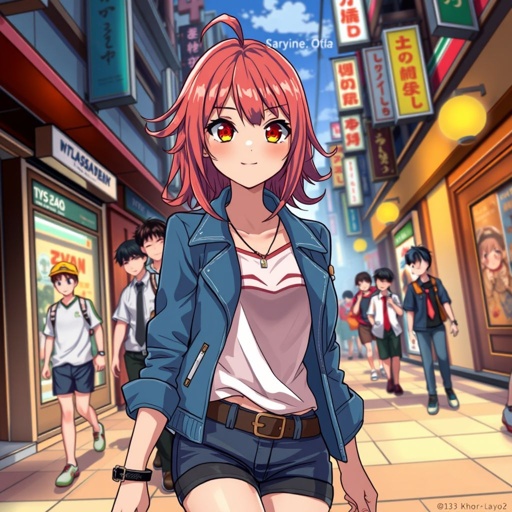 One girl in a all boys street she was going down the road and all the boys looked at her