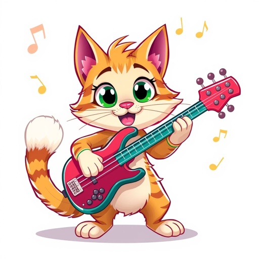 Cat and bass guitar