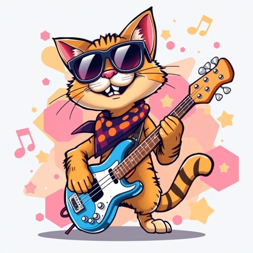 Cat with bass guitar